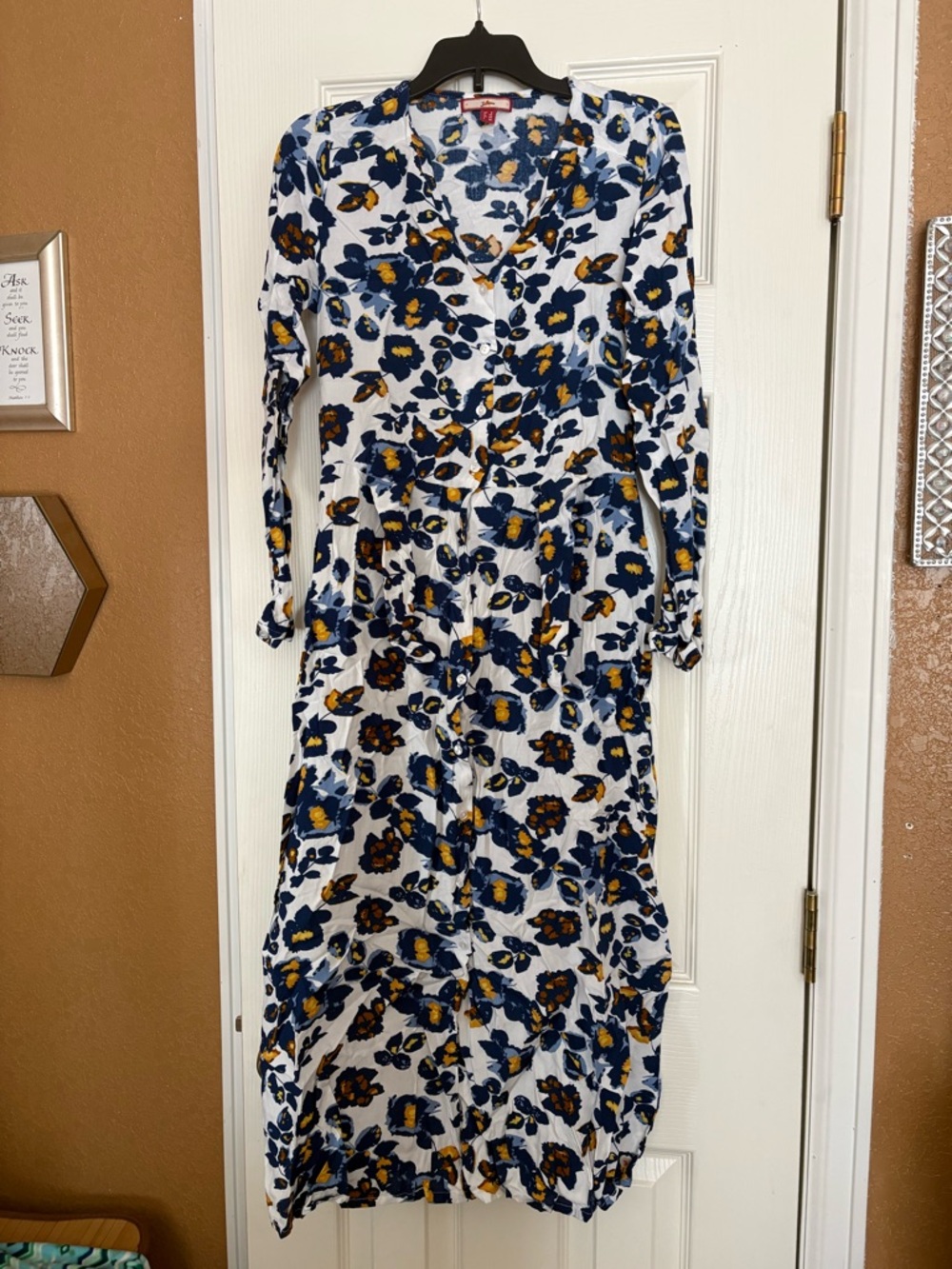 Joe Browns White Midi Shirt Dress with Blue & Yellow Floral Pattern